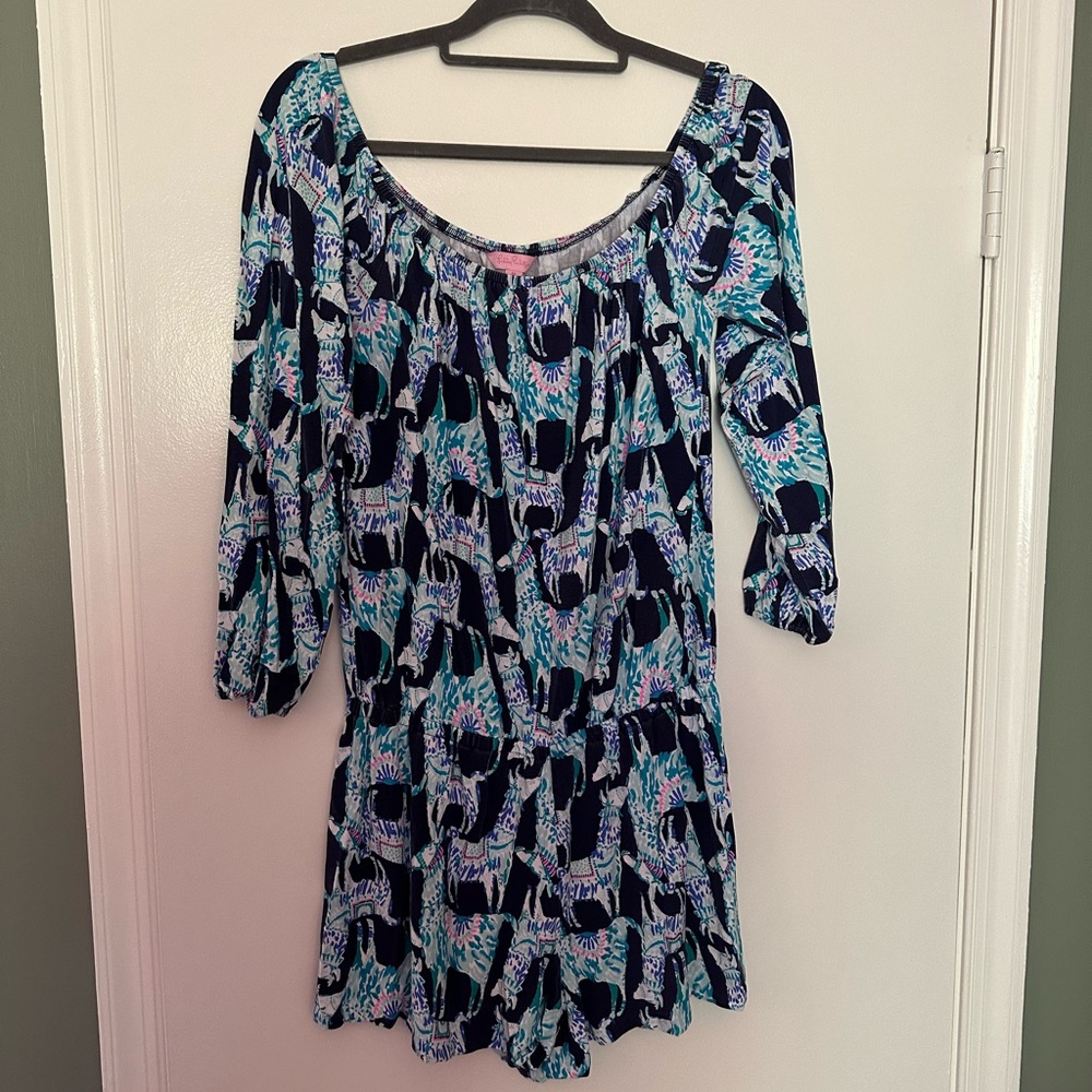 Lilly Pulitzer Size Medium Romper in Alpaca My Bags Blue